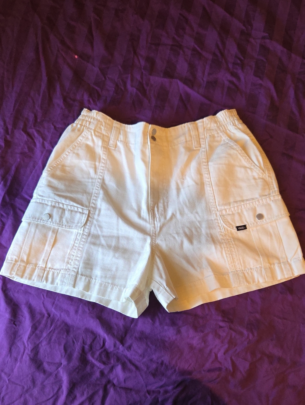 Vans White Cargo Shorts with Elastic Waist
